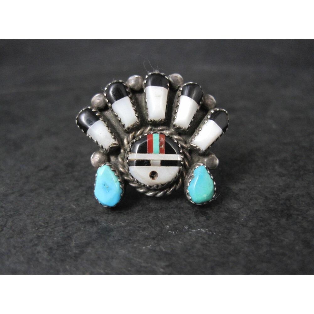 Vintage Southwestern Sterling Silver Inlaid Sunface Ring Size 10